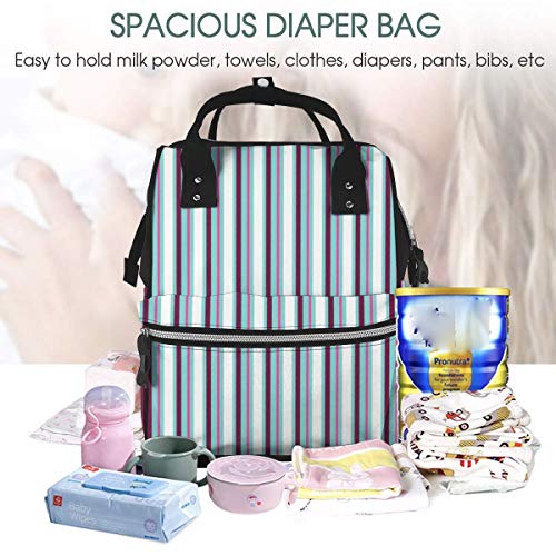 Bolsa para Cambiar Al Bebé Bolsa para Cambiar Pañales Mochila Gran Capacidad Impermeable Mochila para El Cuidado Del Bebé Rayas verticales blancas rosa verde azulado