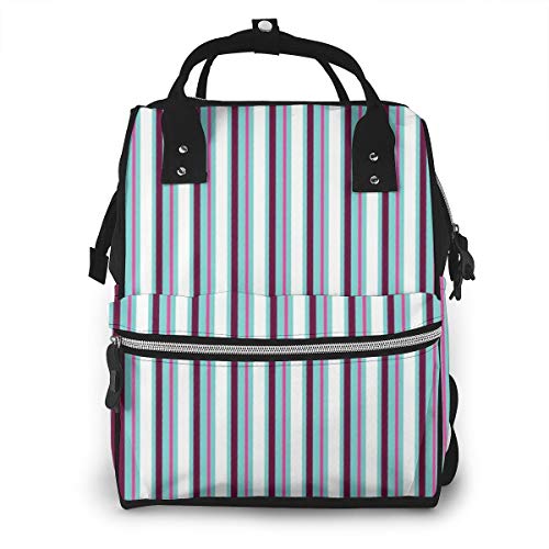 Bolsa para Cambiar Al Bebé Bolsa para Cambiar Pañales Mochila Gran Capacidad Impermeable Mochila para El Cuidado Del Bebé Rayas verticales blancas rosa verde azulado