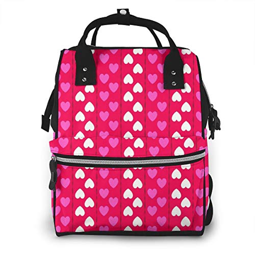 Bolsa para Cambiar Al Bebé Bolsa para Cambiar Pañales Mochila Gran Capacidad Impermeable Mochila para El Cuidado Del Bebé Tiras verticales de corazón de amor rosa blanco