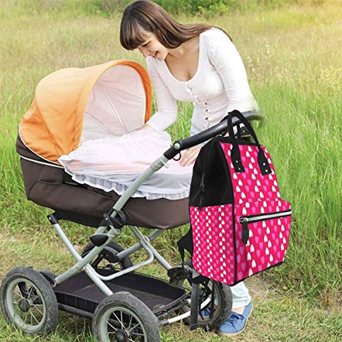 Bolsa para Cambiar Al Bebé Bolsa para Cambiar Pañales Mochila Gran Capacidad Impermeable Mochila para El Cuidado Del Bebé Tiras verticales de corazón de amor rosa blanco