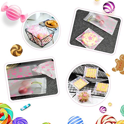 Bolsas con Cierre Hermetico Transparentes Bolsas de Plastico de Cierre Automatico 100 Piezas, bolsa de caramelos patrones de flores (Oriental Cherry 7*7CM)