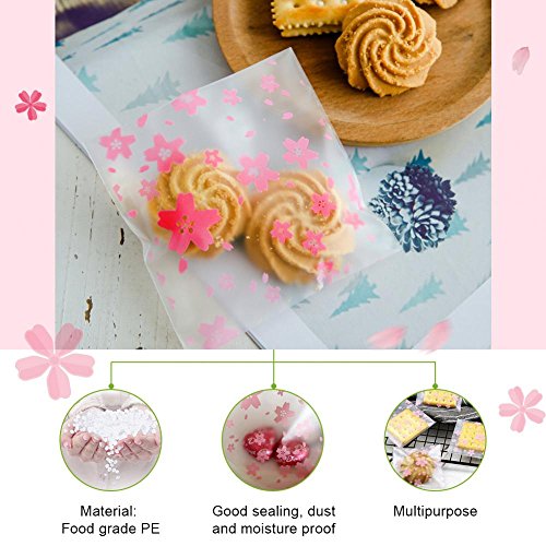 Bolsas con Cierre Hermetico Transparentes Bolsas de Plastico de Cierre Automatico 100 Piezas, bolsa de caramelos patrones de flores (Oriental Cherry 7*7CM)