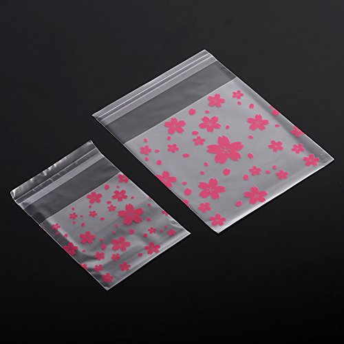 Bolsas con Cierre Hermetico Transparentes Bolsas de Plastico de Cierre Automatico 100 Piezas, bolsa de caramelos patrones de flores (Oriental Cherry 7*7CM)