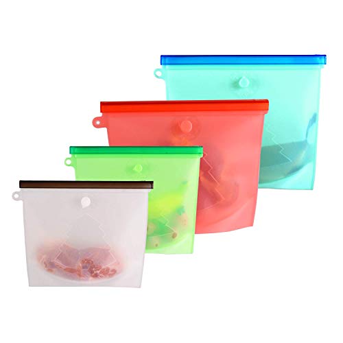 Bolsas de Almacenamiento de Alimentos de Silicona Reutilizables|Sandwich, Sous Vide,Líquido，Snack,Almuerzo,Fruta,Congelador Sello hermético|Lo Mejor para Conservar y Cocinar|2 Grandes y 2 Pequeños