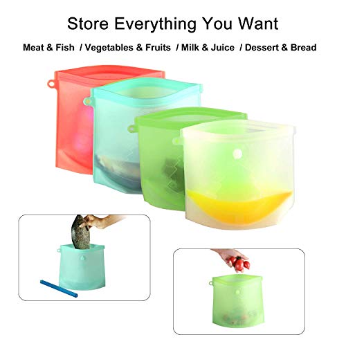 Bolsas de Almacenamiento de Alimentos de Silicona Reutilizables|Sandwich, Sous Vide,Líquido，Snack,Almuerzo,Fruta,Congelador Sello hermético|Lo Mejor para Conservar y Cocinar|2 Grandes y 2 Pequeños