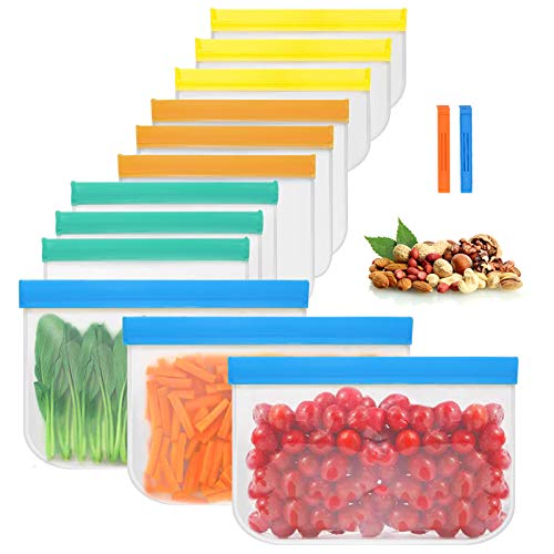 Bolsas de almacenamiento de alimentos reutilizables, de fugas extra gruesa libre de,bolsa de almuerzo Ziplock para alimentos para niños, viajes, organización de cocina casera, 3 tipos (12 piezas)
