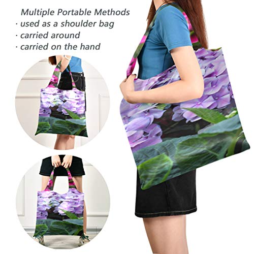 Bolsas de comestibles Bolsas plegables de color azul y rosa con flores de hortensia Bolsa de mano para herramientas Bolsa plegable para comestibles Bolsas de compras reutilizables de poliéster, lavab
