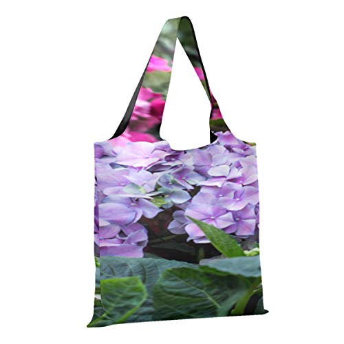 Bolsas de comestibles Bolsas plegables de color azul y rosa con flores de hortensia Bolsa de mano para herramientas Bolsa plegable para comestibles Bolsas de compras reutilizables de poliéster, lavab