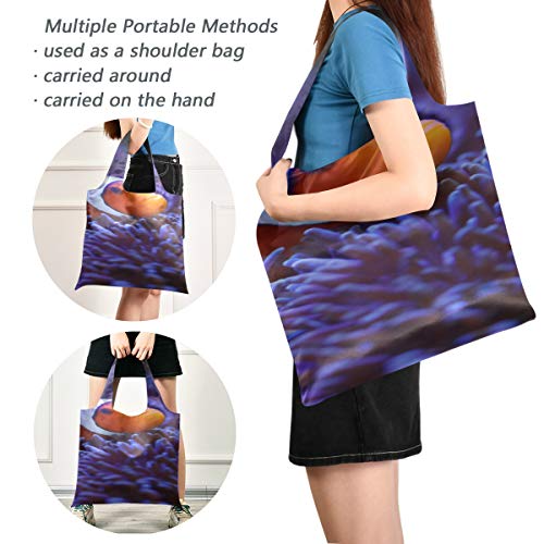 Bolsas de comestibles Bolsas reutilizables de peces payaso Anémona y payaso Bolsa de compras reutilizable Tote Bolsa plegable de comestibles Bolsas de compras reutilizables de poliéster, lavables, d
