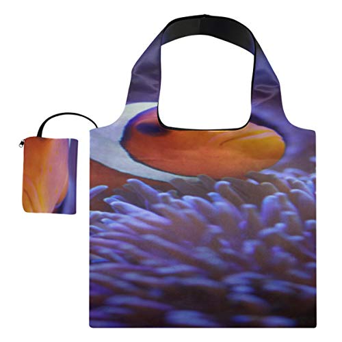 Bolsas de comestibles Bolsas reutilizables de peces payaso Anémona y payaso Bolsa de compras reutilizable Tote Bolsa plegable de comestibles Bolsas de compras reutilizables de poliéster, lavables, d