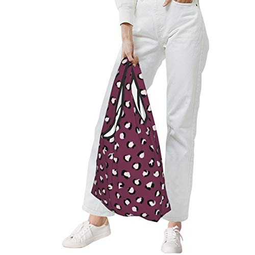 Bolsas de comestibles reutilizables plegables bolsas de compras Eco amistosas bolsas de tela resistente al agua ligero fuerte y moda leopardo impresión crudo granate burdeos