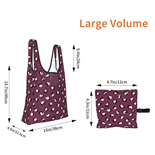 Bolsas de comestibles reutilizables plegables bolsas de compras Eco amistosas bolsas de tela resistente al agua ligero fuerte y moda leopardo impresión crudo granate burdeos