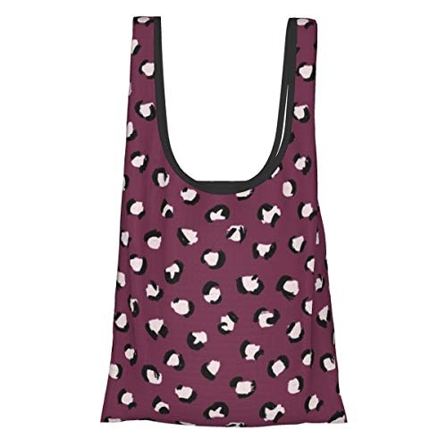 Bolsas de comestibles reutilizables plegables bolsas de compras Eco amistosas bolsas de tela resistente al agua ligero fuerte y moda leopardo impresión crudo granate burdeos