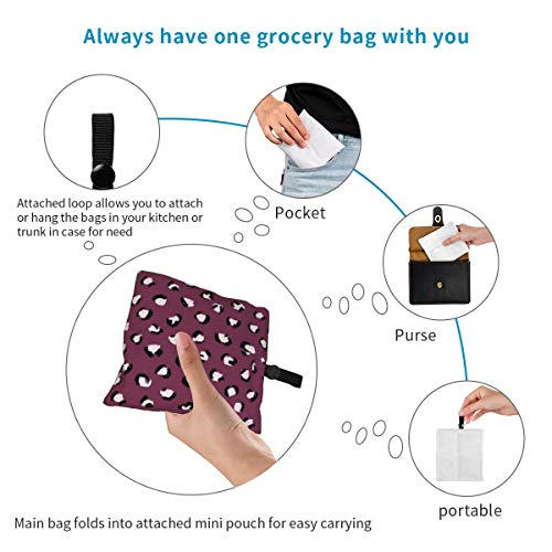 Bolsas de comestibles reutilizables plegables bolsas de compras Eco amistosas bolsas de tela resistente al agua ligero fuerte y moda leopardo impresión crudo granate burdeos