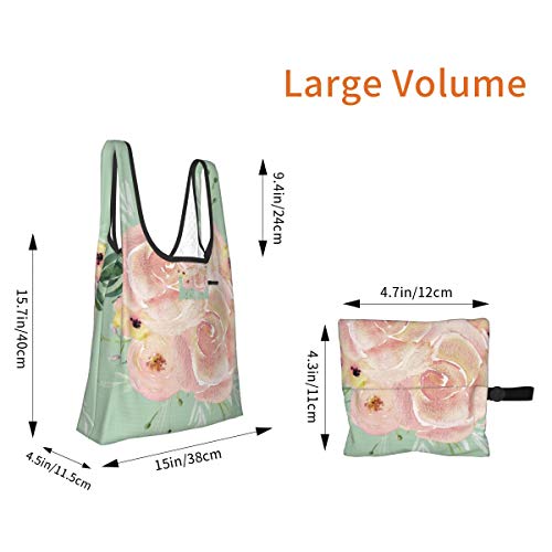 Bolsas de compras plegables reutilizables, rosas silvestres en pastel cactus verde, impermeable y ligera, de gran capacidad, ecológica, con asas para viajes, biblioteca y comestibles.