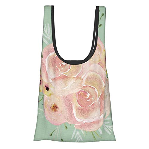 Bolsas de compras plegables reutilizables, rosas silvestres en pastel cactus verde, impermeable y ligera, de gran capacidad, ecológica, con asas para viajes, biblioteca y comestibles.