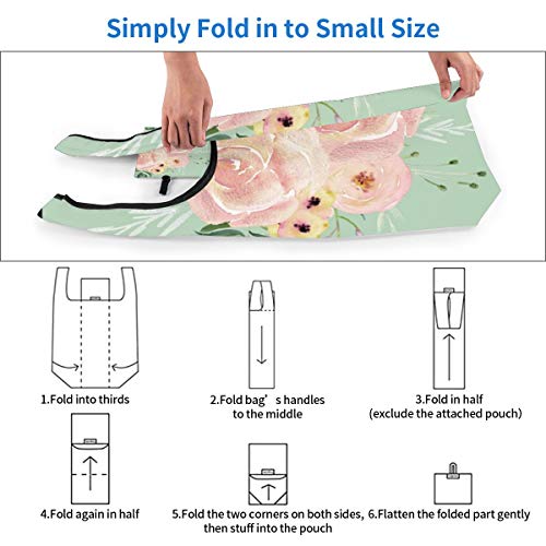 Bolsas de compras plegables reutilizables, rosas silvestres en pastel cactus verde, impermeable y ligera, de gran capacidad, ecológica, con asas para viajes, biblioteca y comestibles.
