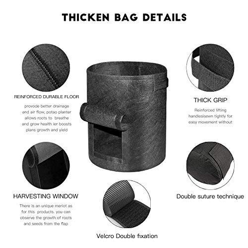 Bolsas de cultivo de patata, paquete de 2 bolsas de cultivo de verduras de 7 galones, contenedor con ventana y asas de correa de gancho y bucle – bolsas no tejidas para plantas de jardín