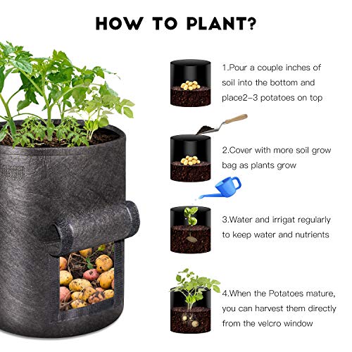 Bolsas de cultivo de patata, paquete de 2 bolsas de cultivo de verduras de 7 galones, contenedor con ventana y asas de correa de gancho y bucle – bolsas no tejidas para plantas de jardín