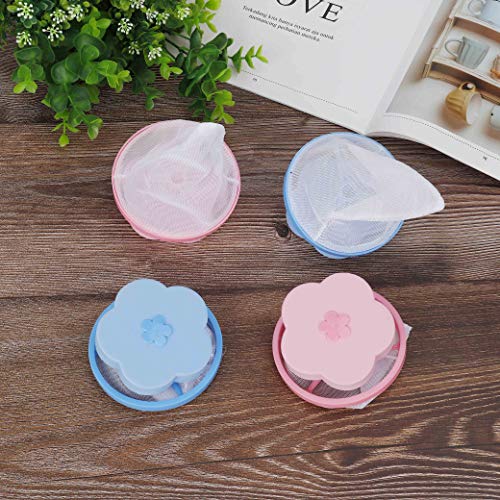 Bolsas de Filtro de Pelusa para Lavadora Bolso de Malla Flotante de Reutilizable Colector de Pelo con Forma de Flor Esponja Portátil Atrapador de Pelusas para Lavandería Azul y Rosa 4 Pack