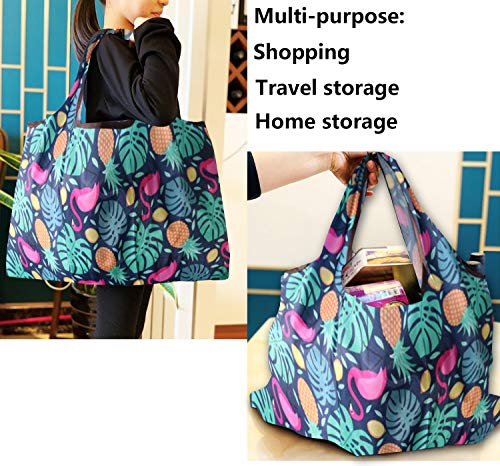 Bolsas de la compra de tamaño grande, reutilizables, plegables, ligeras, lavables, resistentes y ecológicas, con un monedero, paquete de 6 unidades, poliéster, Patrón B 6 XL, X-Large