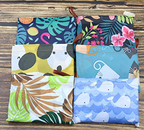 Bolsas de la compra de tamaño grande, reutilizables, plegables, ligeras, lavables, resistentes y ecológicas, con un monedero, paquete de 6 unidades, poliéster, Patrón B 6 XL, X-Large
