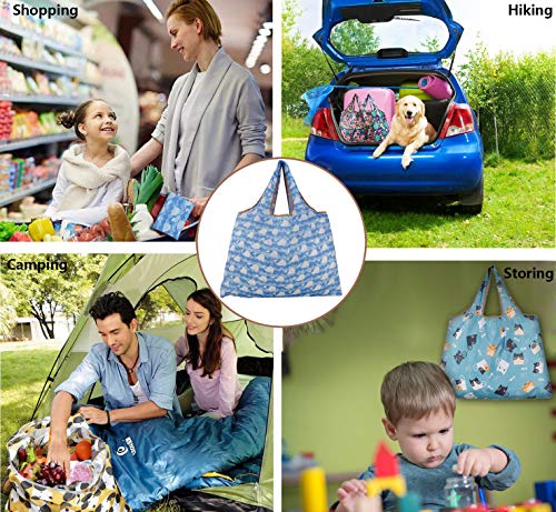 Bolsas de la compra de tamaño grande, reutilizables, plegables, ligeras, lavables, resistentes y ecológicas, con un monedero, paquete de 6 unidades, poliéster, Patrón B 6 XL, X-Large