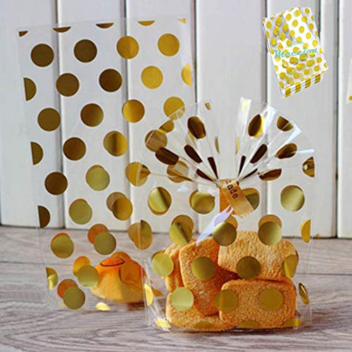 Bolsas de plástico para galletas, pasteles, chocolates, velas, envolver aperitivos, ideal para fiestas de bautizo con pegatinas, 100 unidades