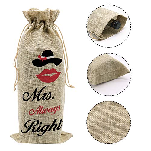Bolsas de regalo de vino de boda, 30 x 16 1/4 pulgadas de yute bolsas de botella con cordón para boda, despedida de novia, celebración de cumpleaños y cata de vino ciego (2 piezas, marrón)