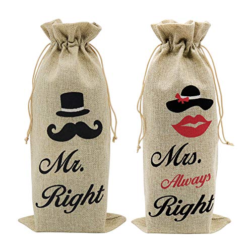 Bolsas de regalo de vino de boda, 30 x 16 1/4 pulgadas de yute bolsas de botella con cordón para boda, despedida de novia, celebración de cumpleaños y cata de vino ciego (2 piezas, marrón)
