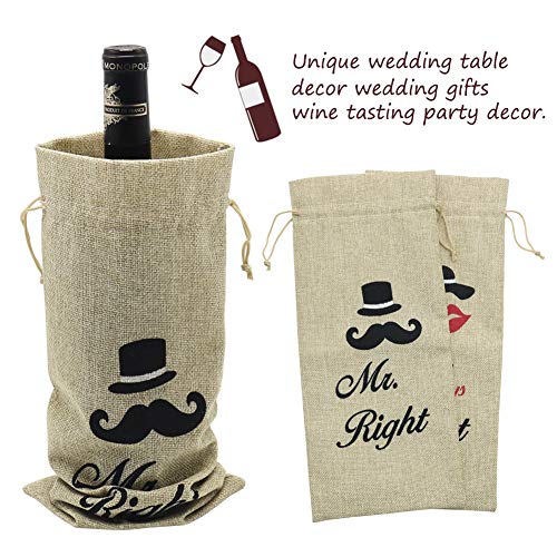 Bolsas de regalo de vino de boda, 30 x 16 1/4 pulgadas de yute bolsas de botella con cordón para boda, despedida de novia, celebración de cumpleaños y cata de vino ciego (2 piezas, marrón)