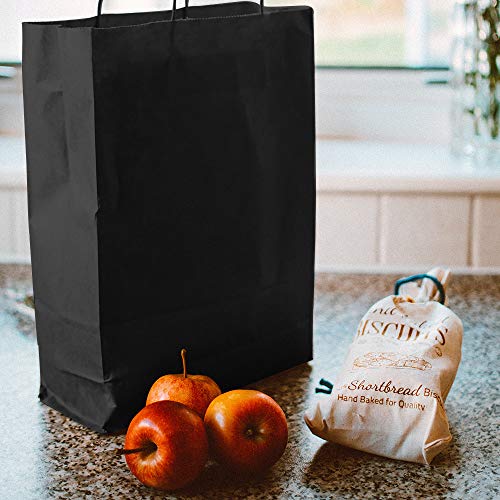 Bolsas de Regalo Negro con Asa, 25 PCS Bolsa de Papel Kraft Bolsas de Papel, 23×8×17cm Bolsas Regalo Biodegradable Bolsas de Cumpleaños para Fiestas, Ceremonias de Graduación, Bodas, Navidad