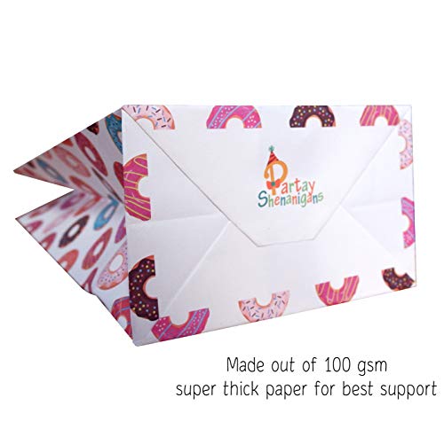 Bolsas de regalo para donut – 24 unidades coloridas con patrón de donut impreso – Suministros para fiestas temáticas de donut fiesta de cumpleaños de niños, regalo de fiesta – 9.5" x 5.5" x 3.25"