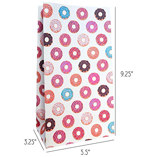Bolsas de regalo para donut – 24 unidades coloridas con patrón de donut impreso – Suministros para fiestas temáticas de donut fiesta de cumpleaños de niños, regalo de fiesta – 9.5" x 5.5" x 3.25"