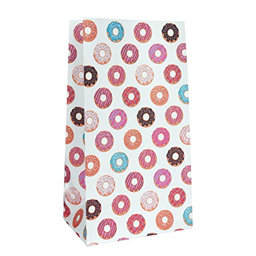 Bolsas de regalo para donut – 24 unidades coloridas con patrón de donut impreso – Suministros para fiestas temáticas de donut fiesta de cumpleaños de niños, regalo de fiesta – 9.5" x 5.5" x 3.25"