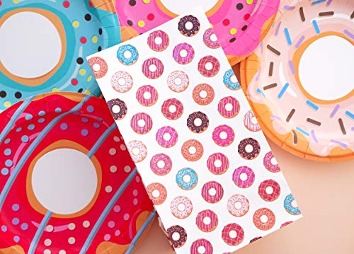 Bolsas de regalo para donut – 24 unidades coloridas con patrón de donut impreso – Suministros para fiestas temáticas de donut fiesta de cumpleaños de niños, regalo de fiesta – 9.5" x 5.5" x 3.25"
