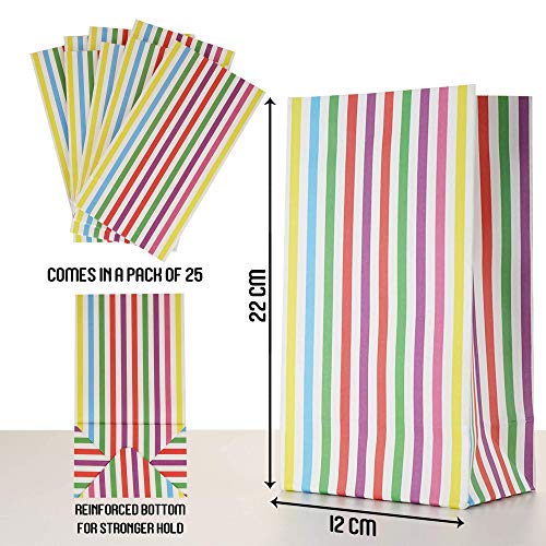 Bolsas Moji Fiestas y Regalos para Niños Paquete de 25 Bolsas Ideales para Fiestas Regalos de Cumpleaños Fiesta de Purim Detalles Actividades Escolares para Niños/Adultos Rayas Color Arcoiris