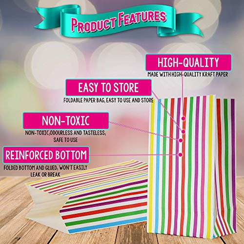 Bolsas Moji Fiestas y Regalos para Niños Paquete de 25 Bolsas Ideales para Fiestas Regalos de Cumpleaños Fiesta de Purim Detalles Actividades Escolares para Niños/Adultos Rayas Color Arcoiris