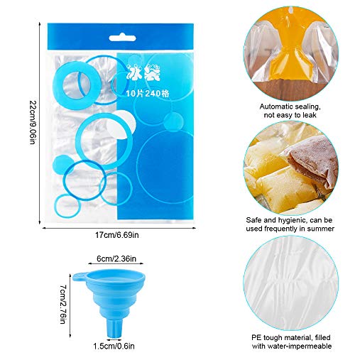 Bolsas para Cubitos Desechables, 50 PCS Bolsas para Hacer Hielo, Molde de Cubitos de Hielo Desechable Con Embudo de Silicona