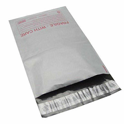 Bolsas para envíos postales de polietileno resistente, color gris con frágil rojo