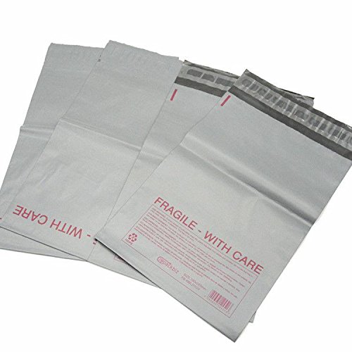 Bolsas para envíos postales de polietileno resistente, color gris con frágil rojo