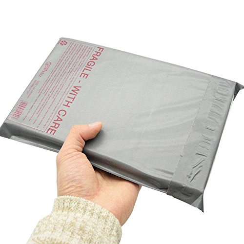 Bolsas para envíos postales de polietileno resistente, color gris con frágil rojo