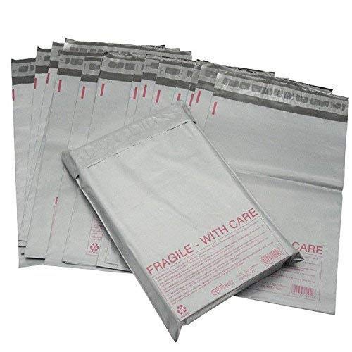 Bolsas para envíos postales de polietileno resistente, color gris con frágil rojo