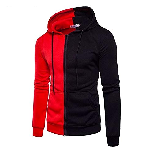 Bolsillos Pullover para Hombres Elegante Costura Lucha Ensalada De Terciopelo Suéter Encapuchado Deporte de la Manera Abrigo (Color : Red, Size : M)