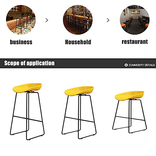 Bolso Alto Taburete de Bar Alto Banco Altura 75 cm (30 Pulgadas) Asiento de Polipropileno Amarillo Estructura de Hierro, Pintura en Aerosol Negro, Utilizado en restaurantes, Bares, cafeterías, Recep