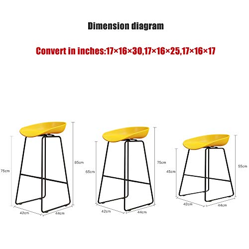 Bolso Alto Taburete de Bar Alto Banco Altura 75 cm (30 Pulgadas) Asiento de Polipropileno Amarillo Estructura de Hierro, Pintura en Aerosol Negro, Utilizado en restaurantes, Bares, cafeterías, Recep