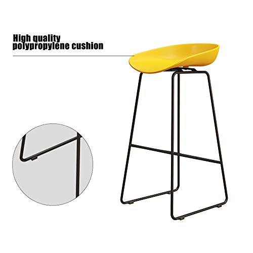 Bolso Alto Taburete de Bar Alto Banco Altura 75 cm (30 Pulgadas) Asiento de Polipropileno Amarillo Estructura de Hierro, Pintura en Aerosol Negro, Utilizado en restaurantes, Bares, cafeterías, Recep