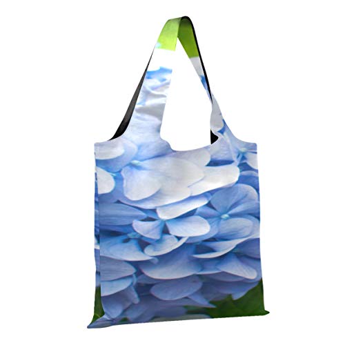 Bolso de compras divertido Bolso de hombro con flores azules y rosas de hortensias Bolsos de lona personalizados Bolsos de compras reutilizables de poliéster, lavables, duraderos y ligeros