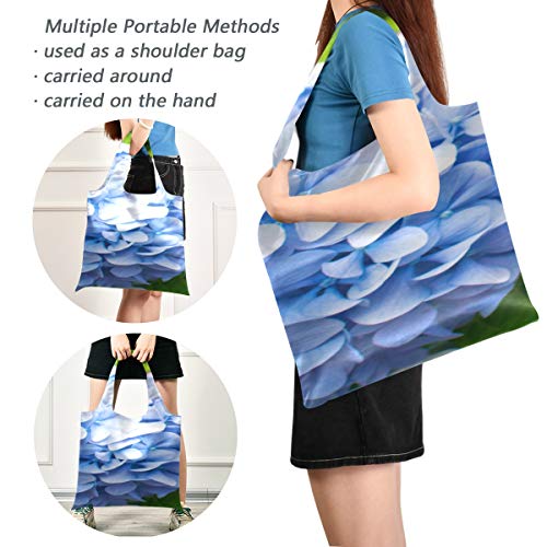 Bolso de compras divertido Bolso de hombro con flores azules y rosas de hortensias Bolsos de lona personalizados Bolsos de compras reutilizables de poliéster, lavables, duraderos y ligeros