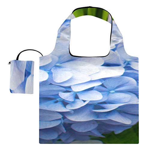 Bolso de compras divertido Bolso de hombro con flores azules y rosas de hortensias Bolsos de lona personalizados Bolsos de compras reutilizables de poliéster, lavables, duraderos y ligeros
